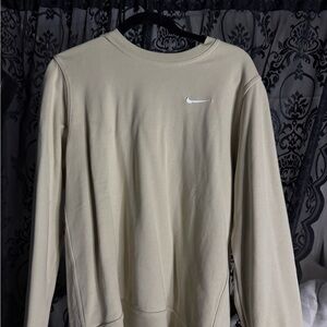 Nike Swoosh Crewneck Women’s Size Large Embroidered Sweatshirt Tan/Beige Active